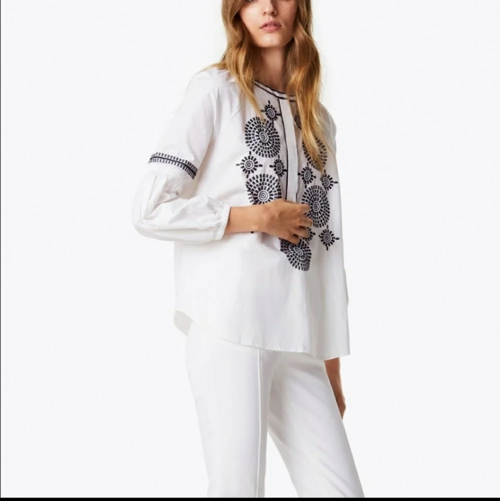 Tory Burch Aubrey Embroidered Tunic Dress Puff Sleeve Cotton Size 6 Romantic Top